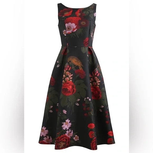 NWT CHICWISH GORGEOUS ROSE JACQUARD SLEEVELESS MIDI DRESS - Picture 1 of 13